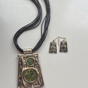 Elegant Green and Silver Necklace and Earring Set